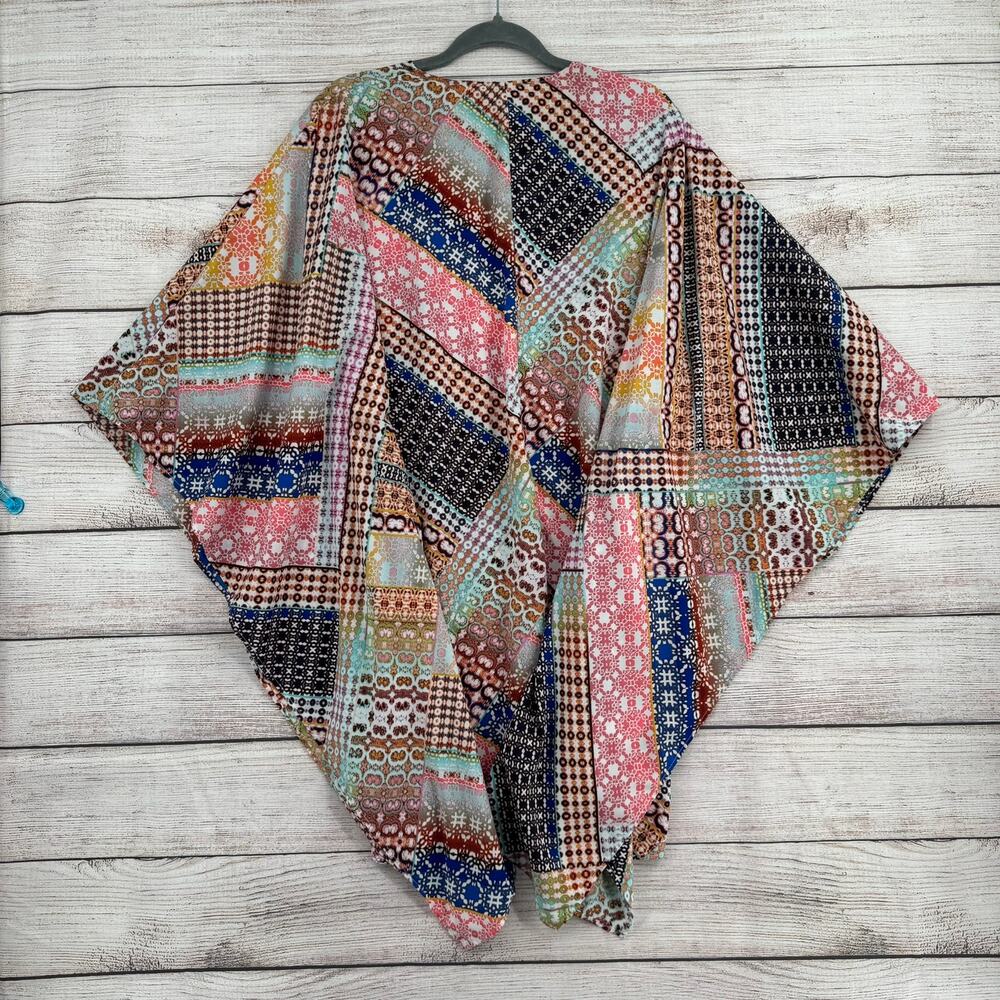 Boutique Patchwork Open Front Kimono Top Womens 2x‎ 3x Multicolor Multi Print